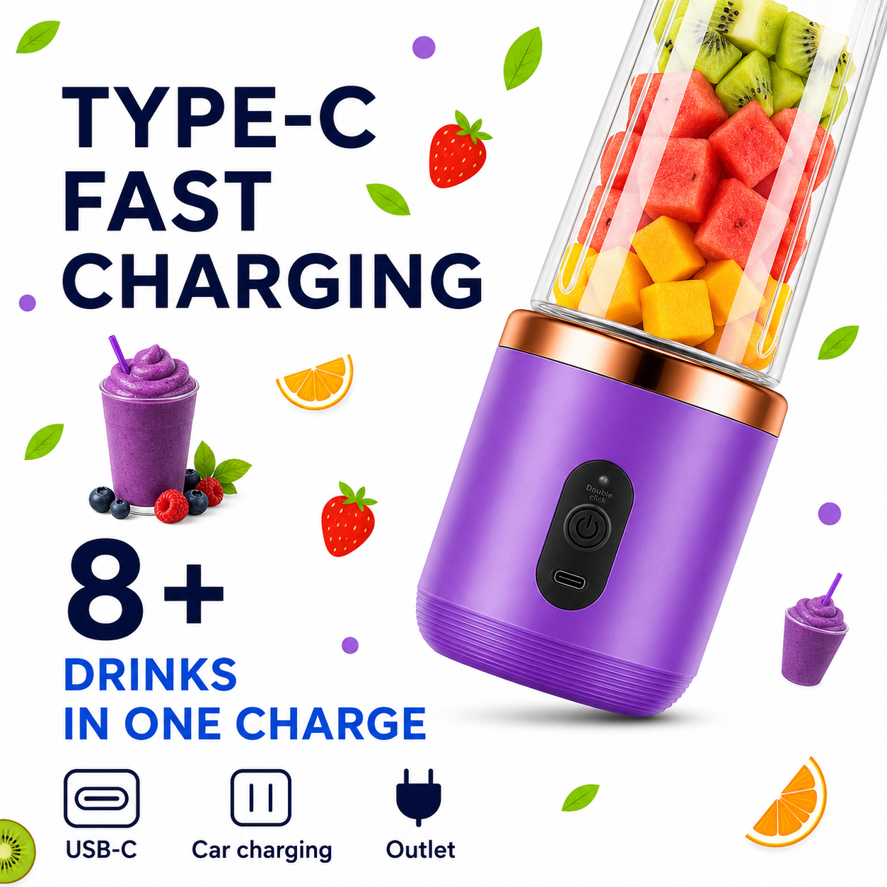 Portable Blender Electric Juicers Fruit Mixers USB Rechargeable