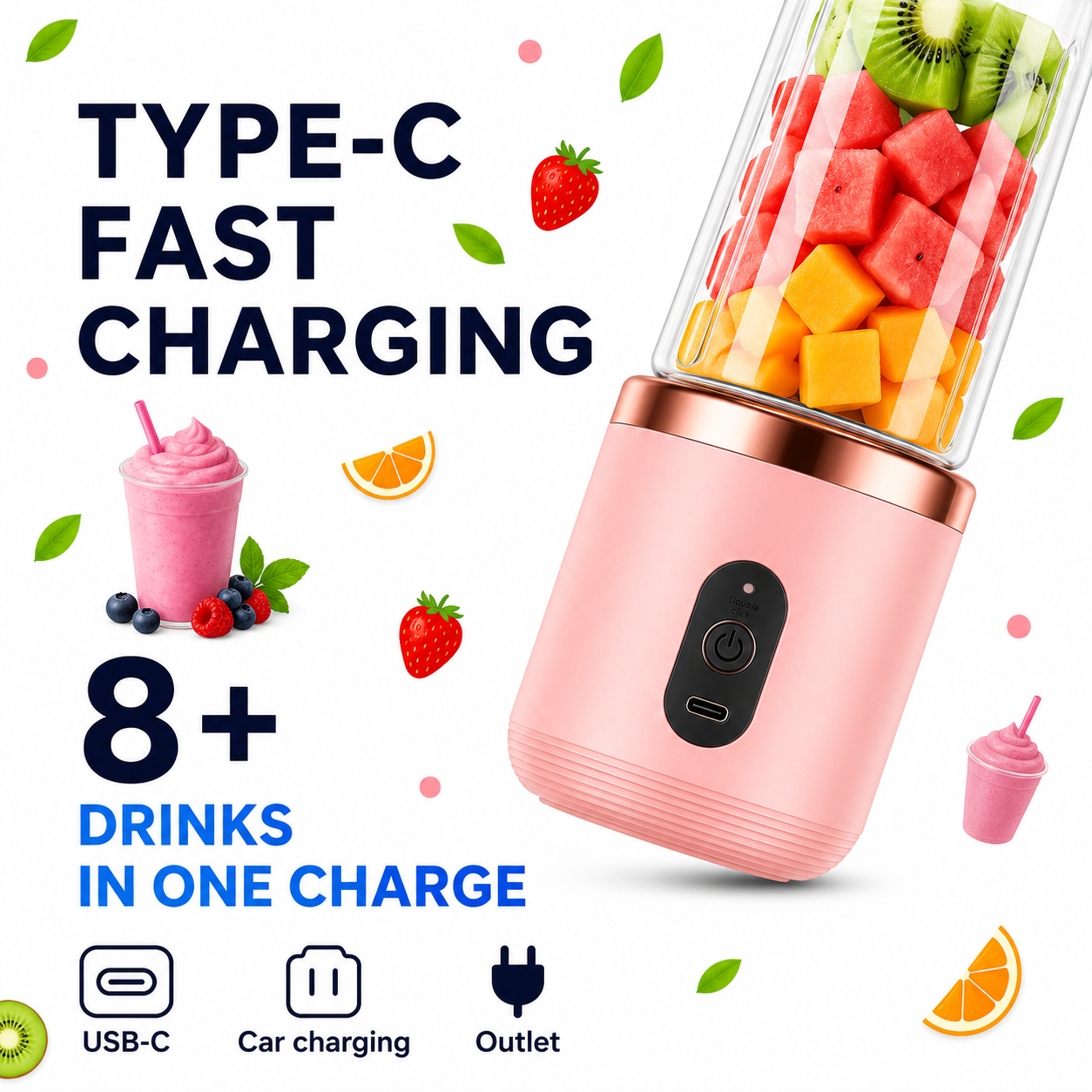 Portable Blender Electric Juicers Fruit Mixers USB Rechargeable