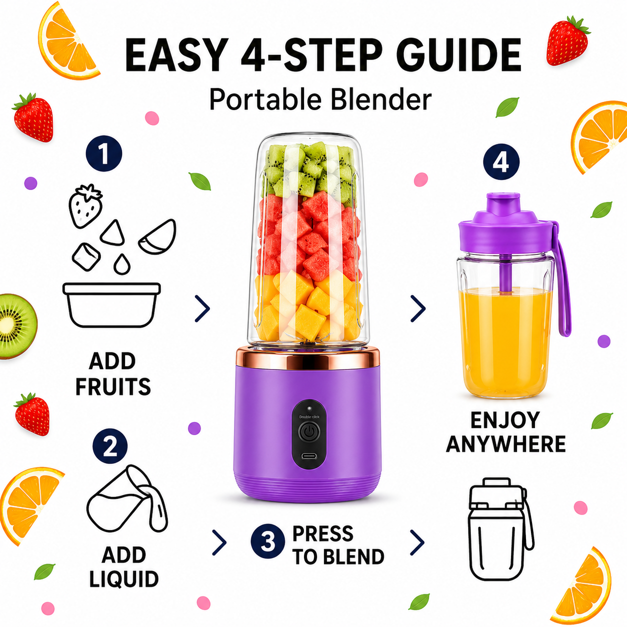 Portable Blender Electric Juicers Fruit Mixers USB Rechargeable