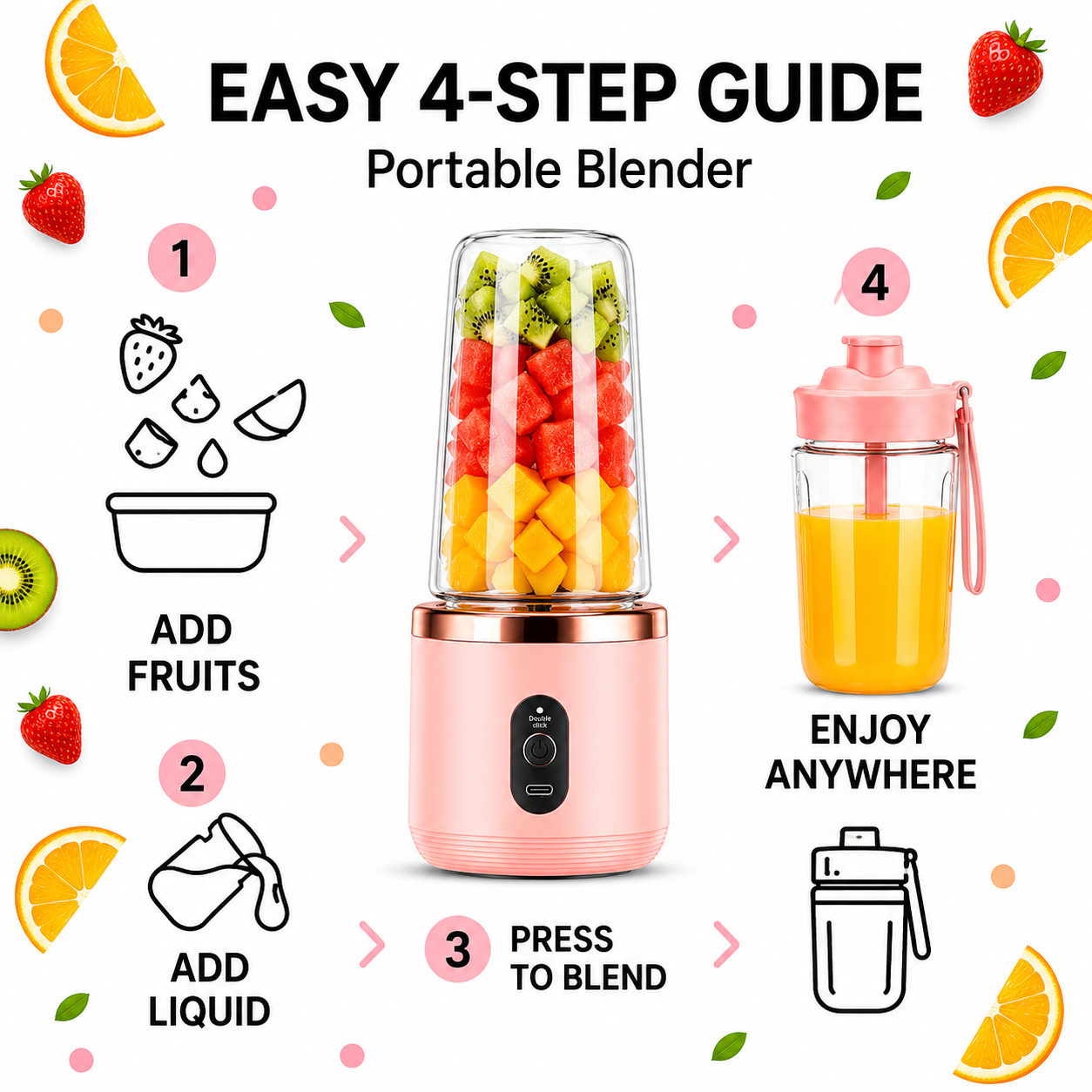 Portable Blender Electric Juicers Fruit Mixers USB Rechargeable