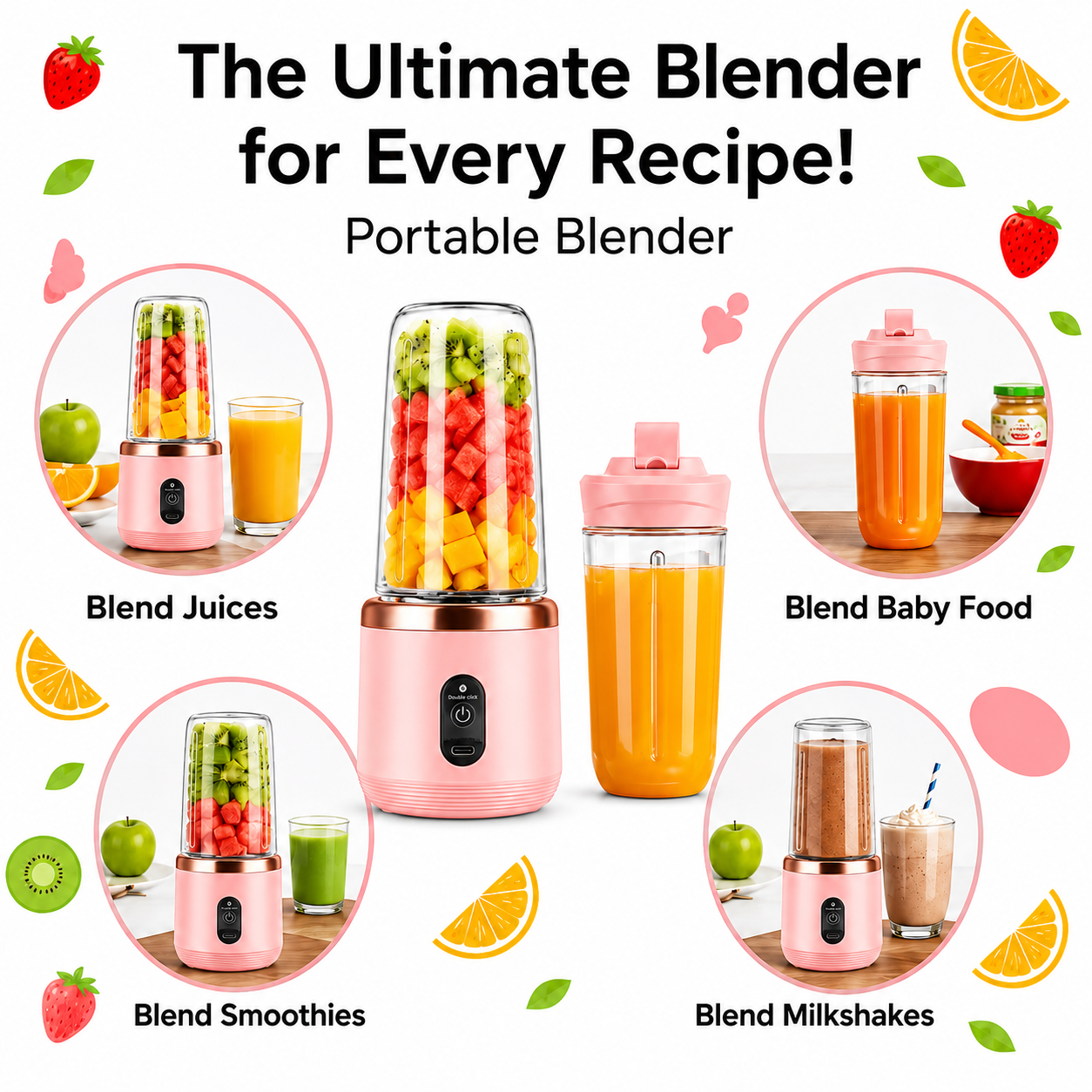 Portable Blender Electric Juicers Fruit Mixers USB Rechargeable