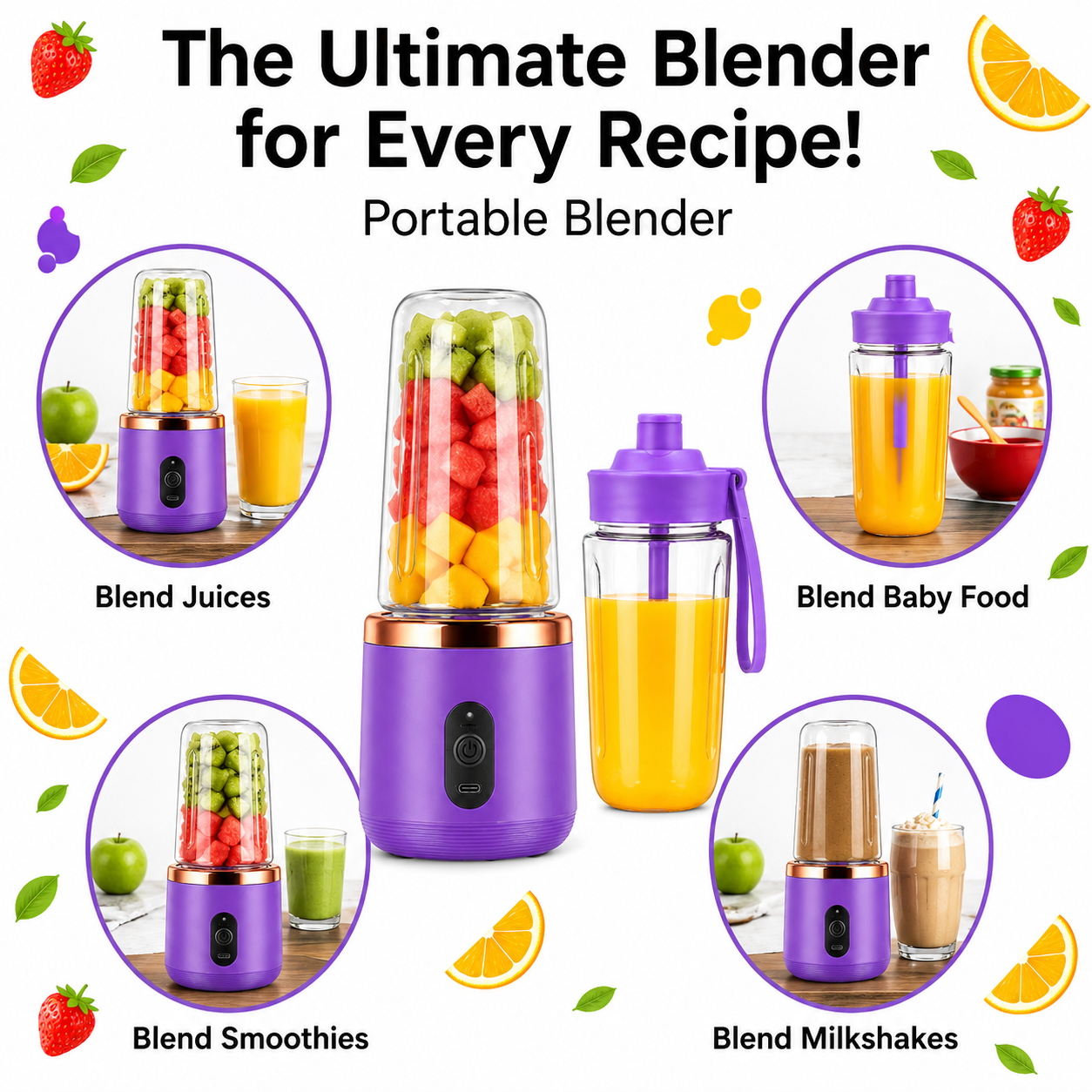 Portable Blender Electric Juicers Fruit Mixers USB Rechargeable