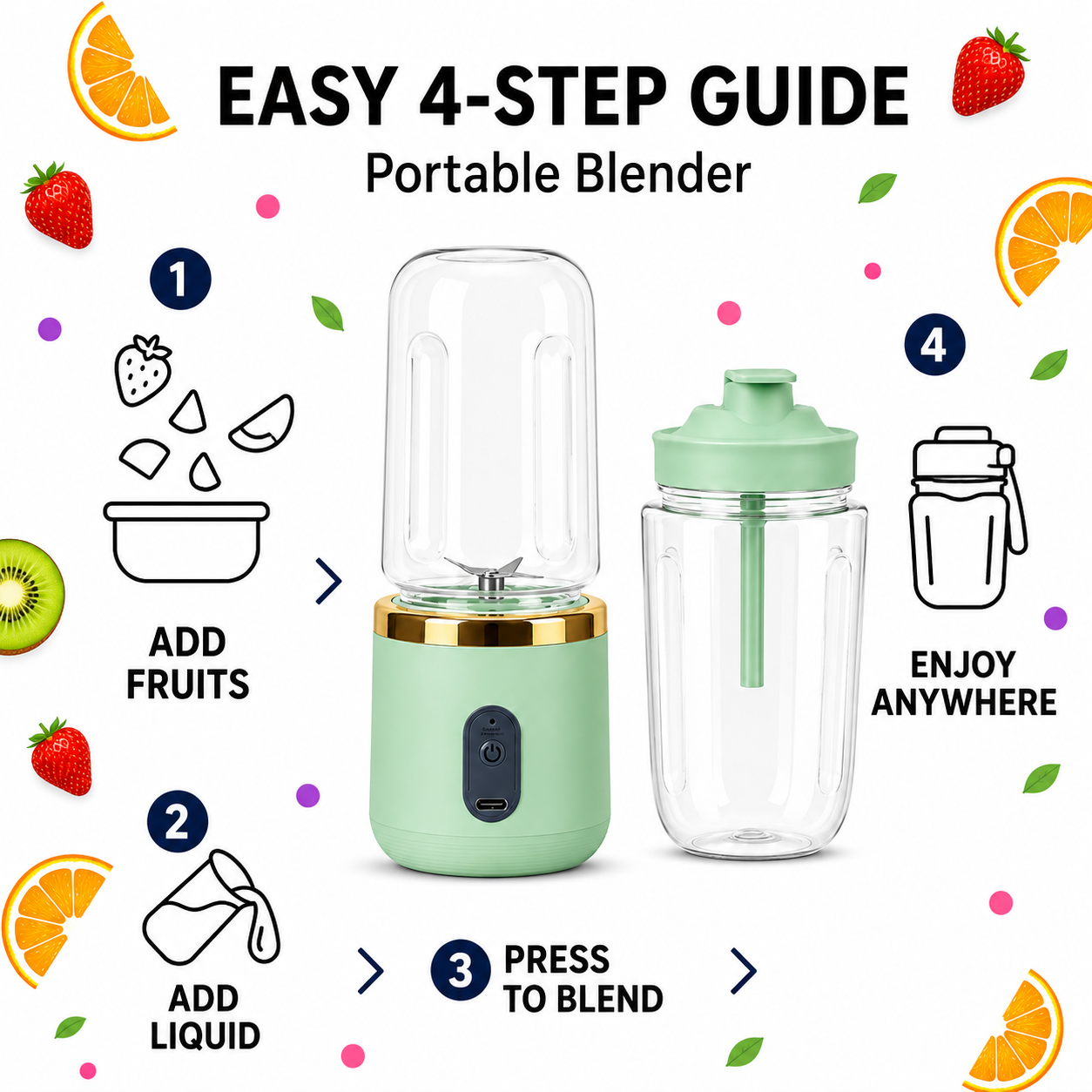 Portable Blender Electric Juicers Fruit Mixers USB Rechargeable