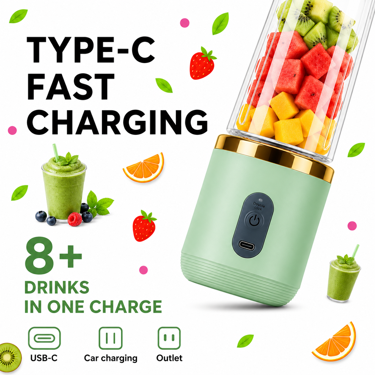 Portable Blender Electric Juicers Fruit Mixers USB Rechargeable
