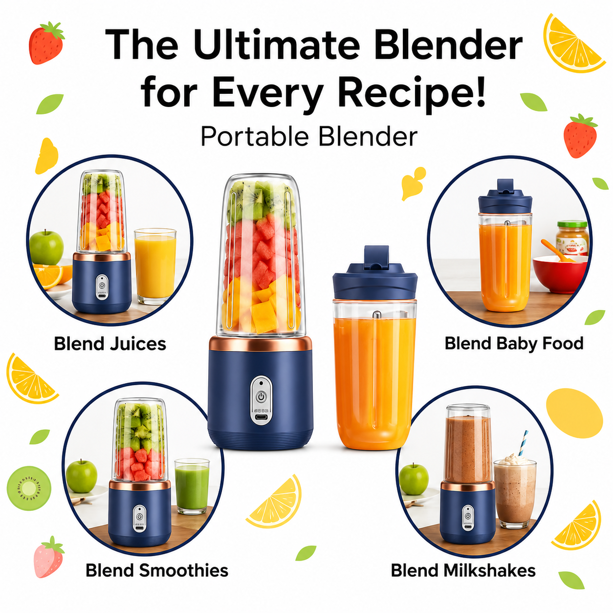 Portable Blender Electric Juicers Fruit Mixers USB Rechargeable
