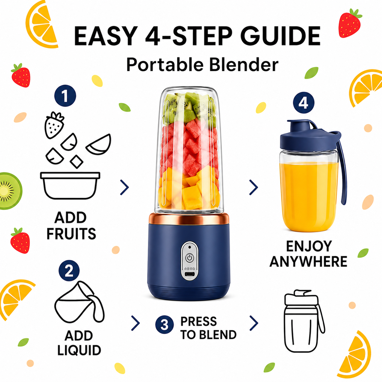 Portable Blender Electric Juicers Fruit Mixers USB Rechargeable