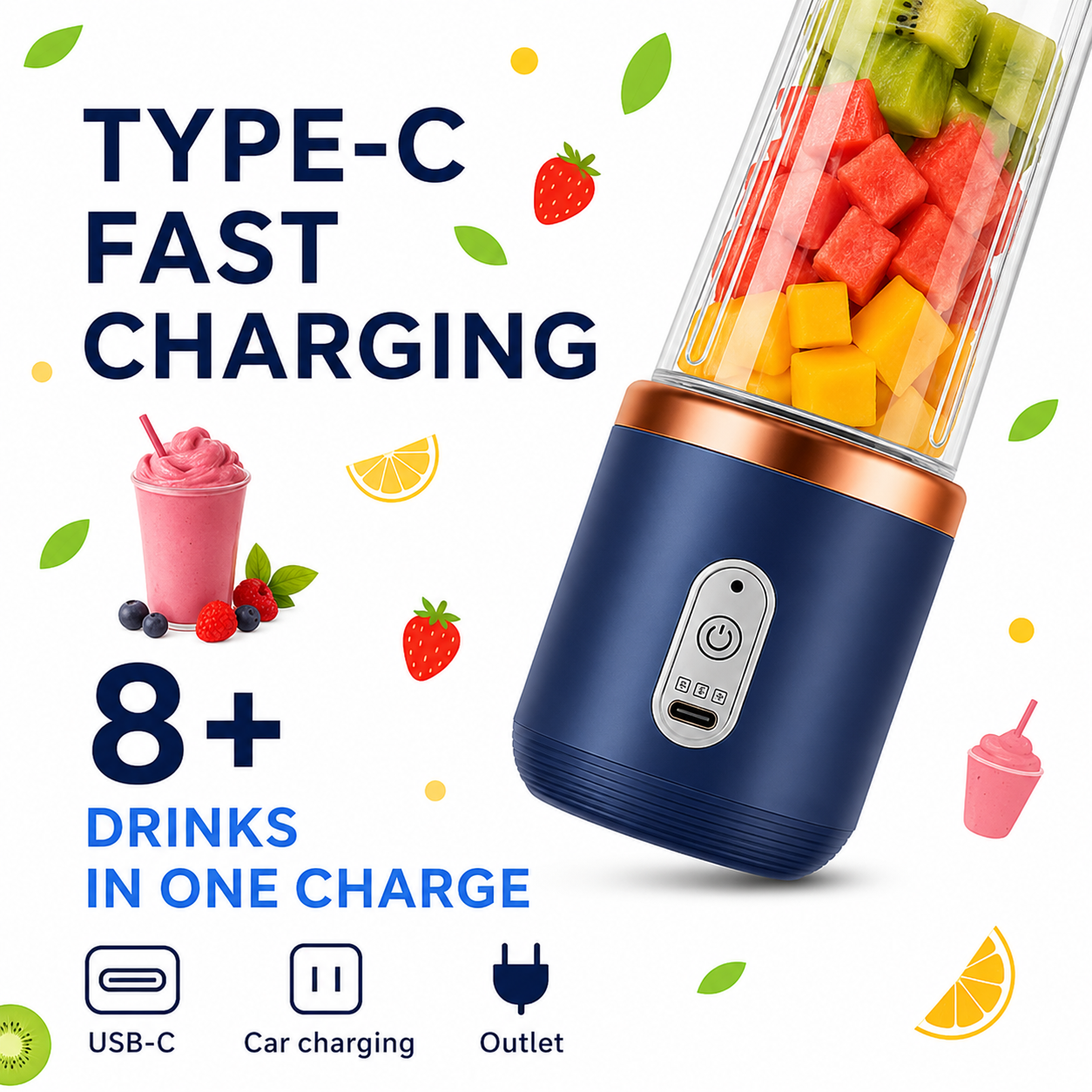 Portable Blender Electric Juicers Fruit Mixers USB Rechargeable