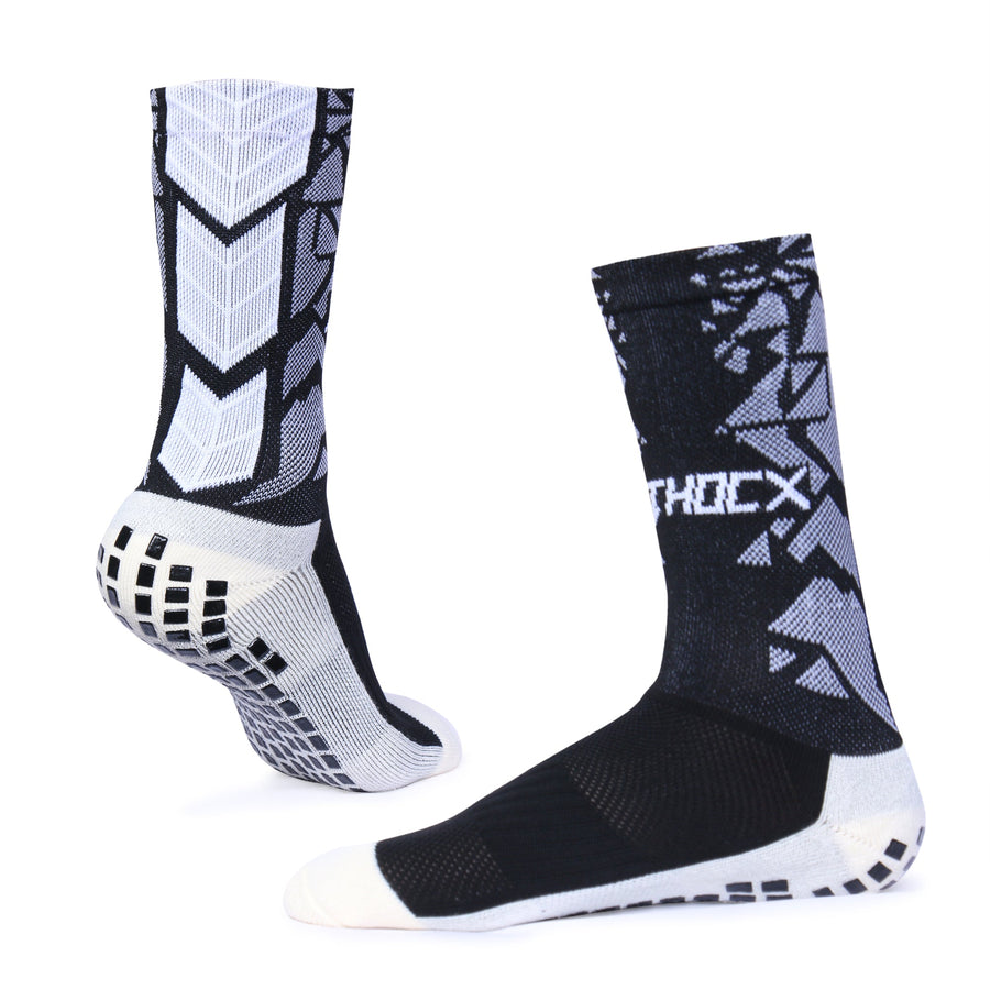 AthocX Black & White Mid-Calf Anti-Slip Socks